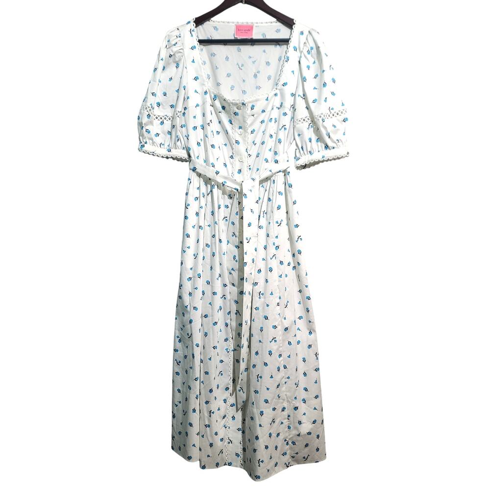 kate spade White Midi Dress with Blue Floral Print